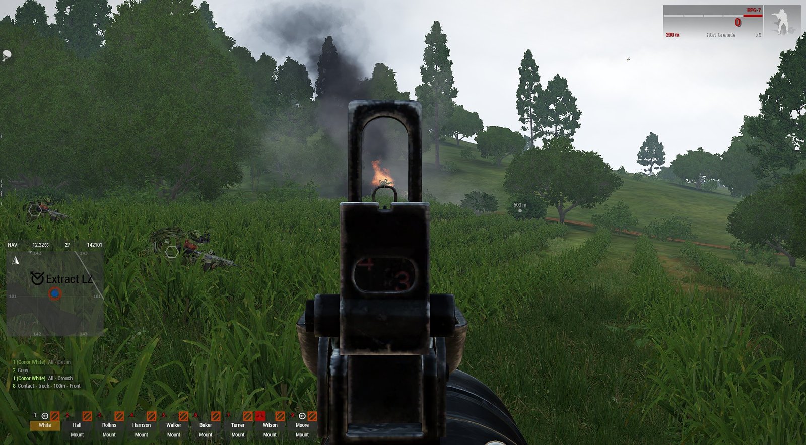 The anti-tank rifleman kills a truck as the extract LZ is marked. In-game screenshot.